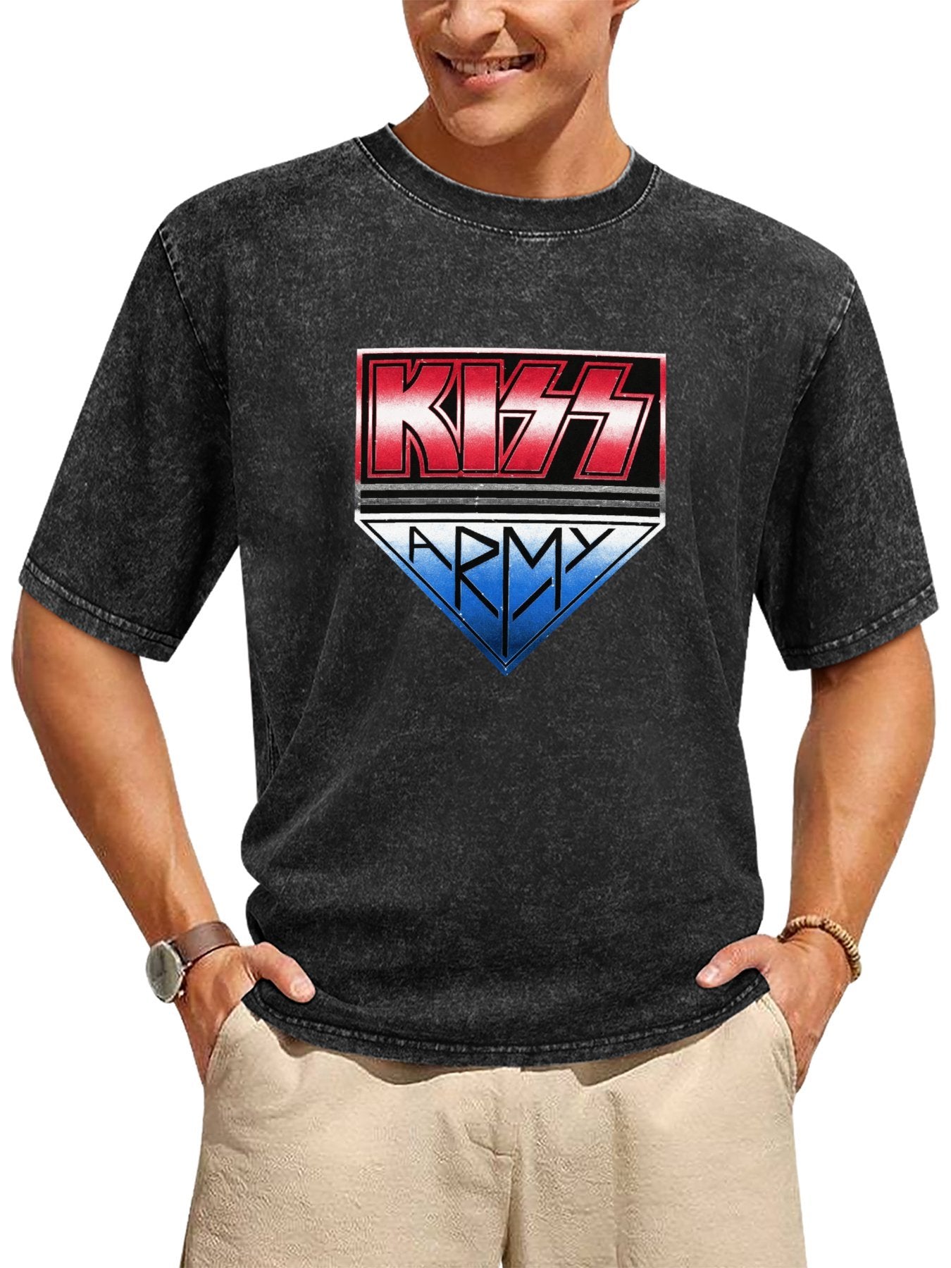 KISS Army Red White and Blue Shield Graphic T-Shirt Secondary image