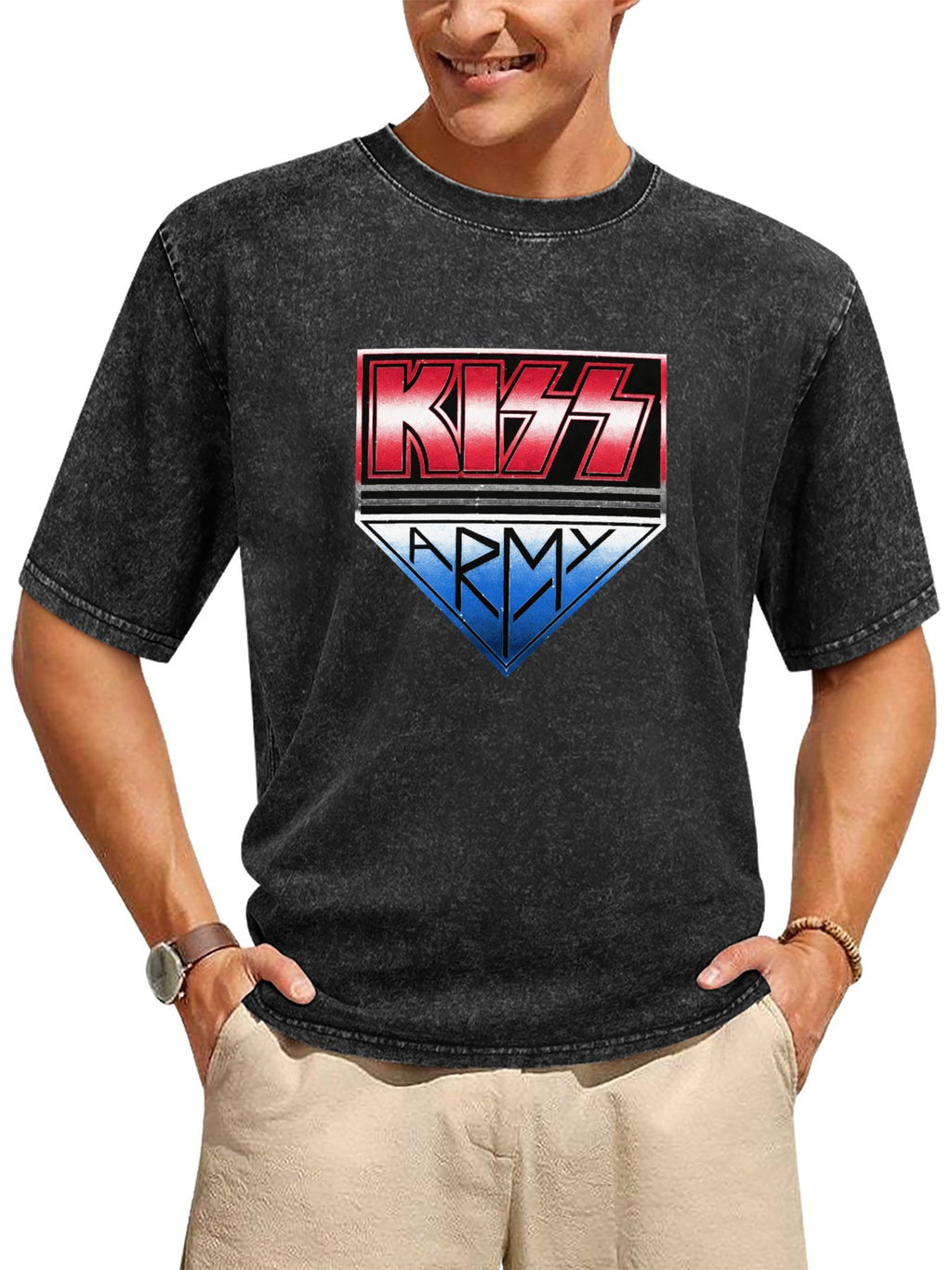 KISS Army Red White and Blue Shield Graphic T-Shirt