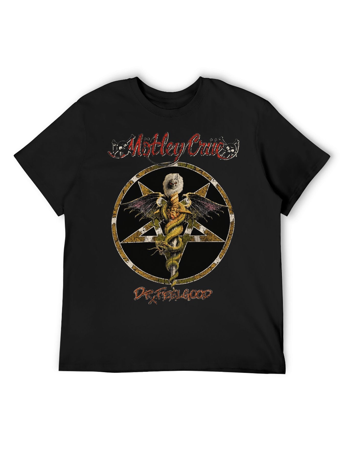 Mötley Crüe Dr. Feelgood Pentagram Snake Graphic T-Shirt