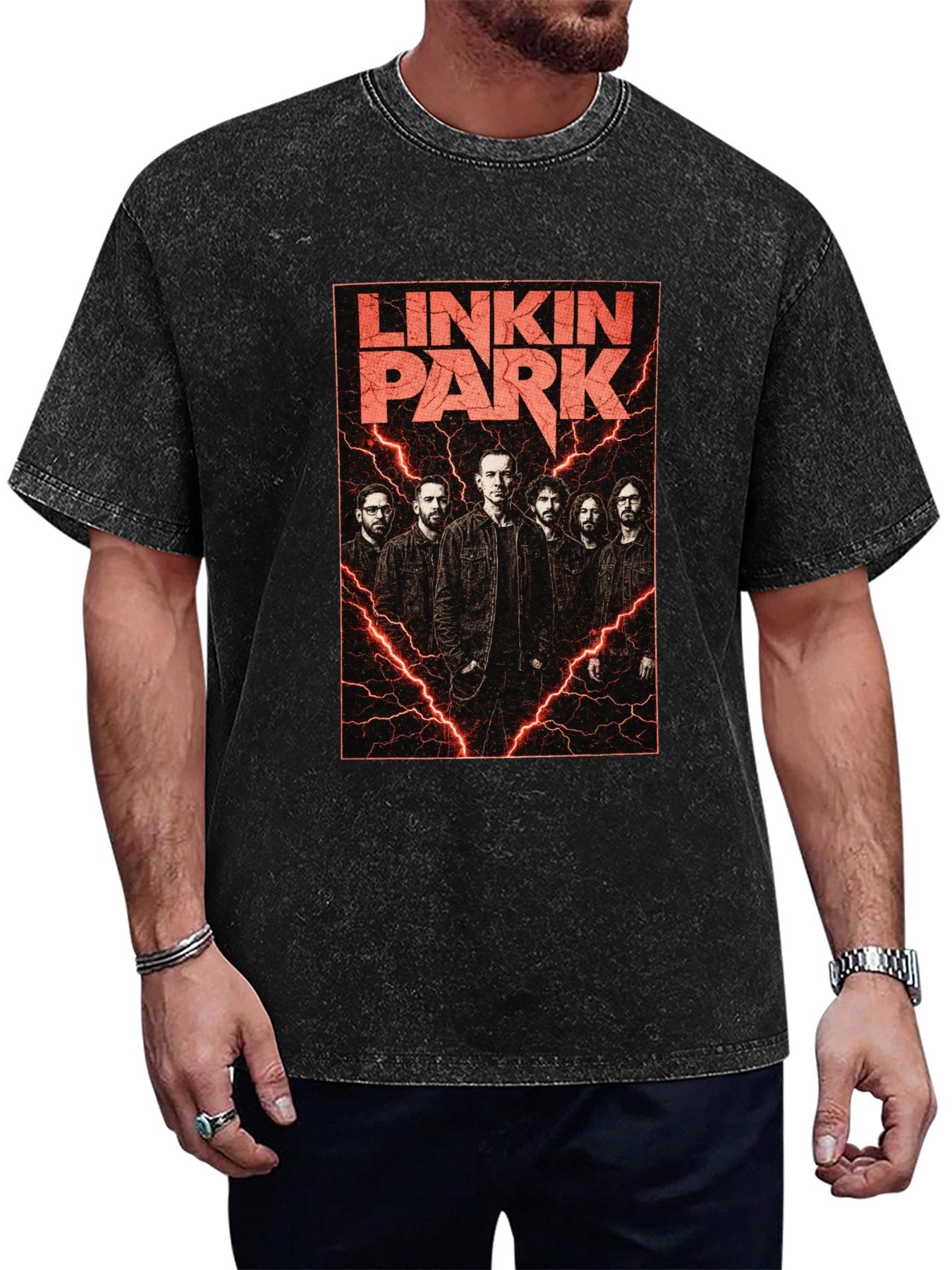 Vintage Washed Linkin Park Lightning Band Graphic T-Shirt