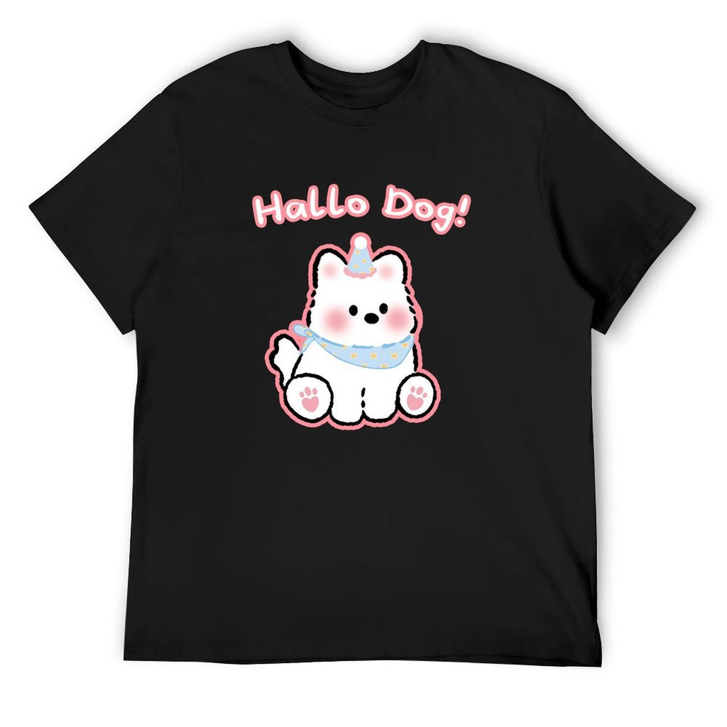 Hallo Dog Cute Graphic Black T-Shirt
