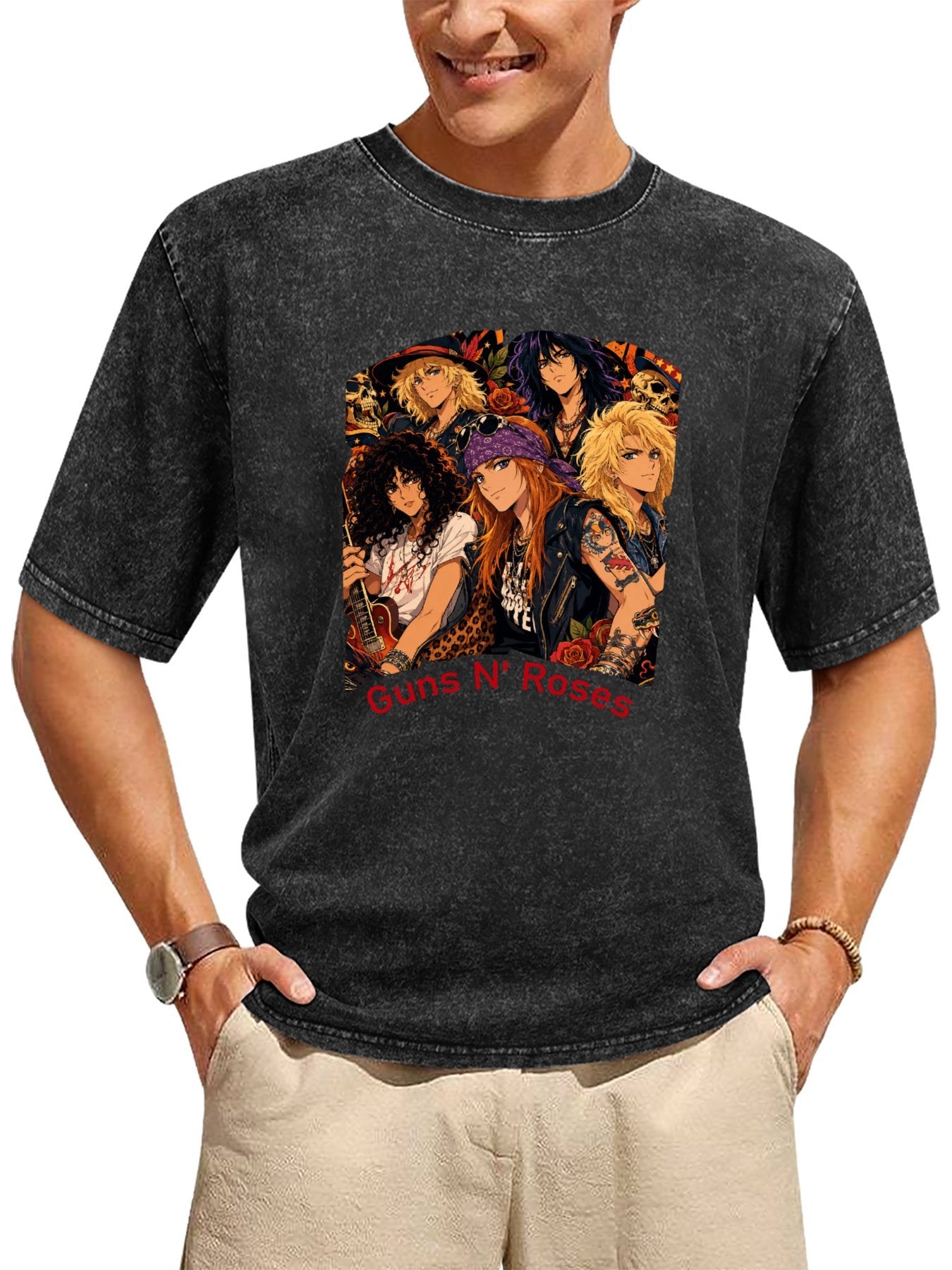 Vintage Washed Guns N' Roses Anime Band Graphic T-Shirt Secondary image