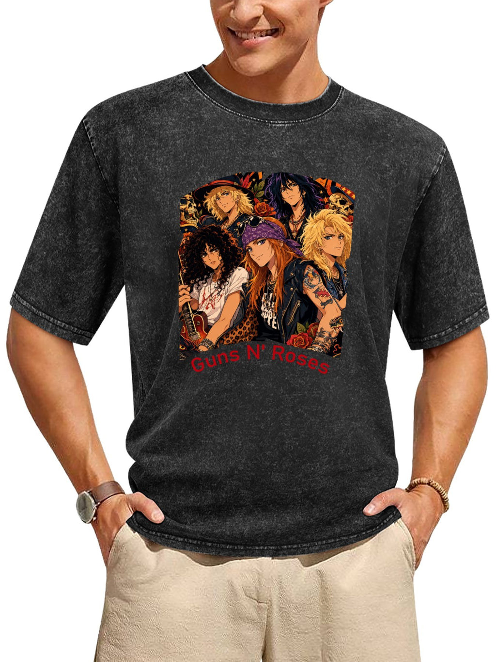 Vintage Washed Guns N' Roses Anime Band Graphic T-Shirt