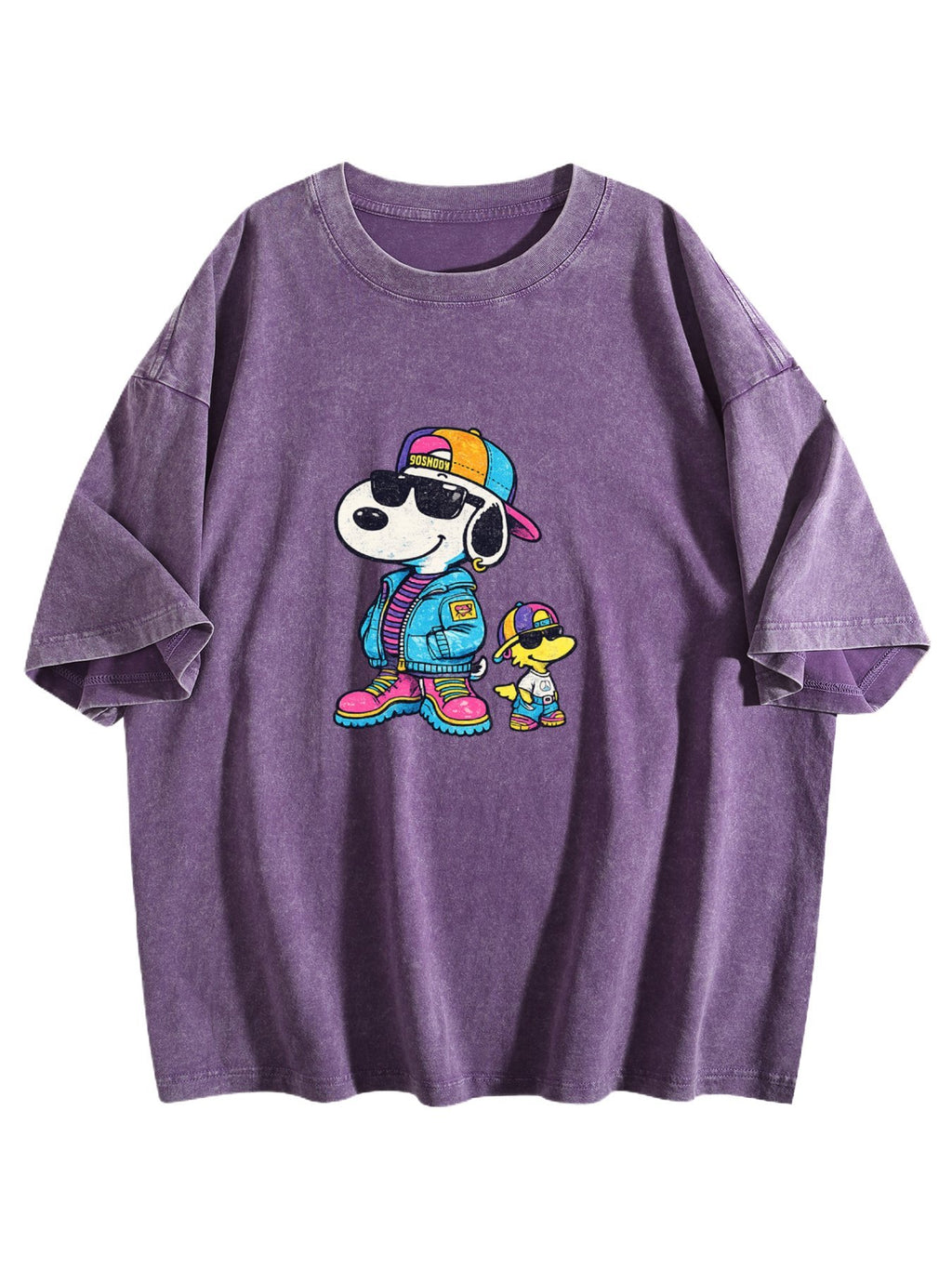 Cool Cartoon Dog Duo Graphic Washed T-Shirt