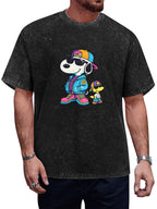 Cool Cartoon Dog Duo Graphic Washed T-Shirt