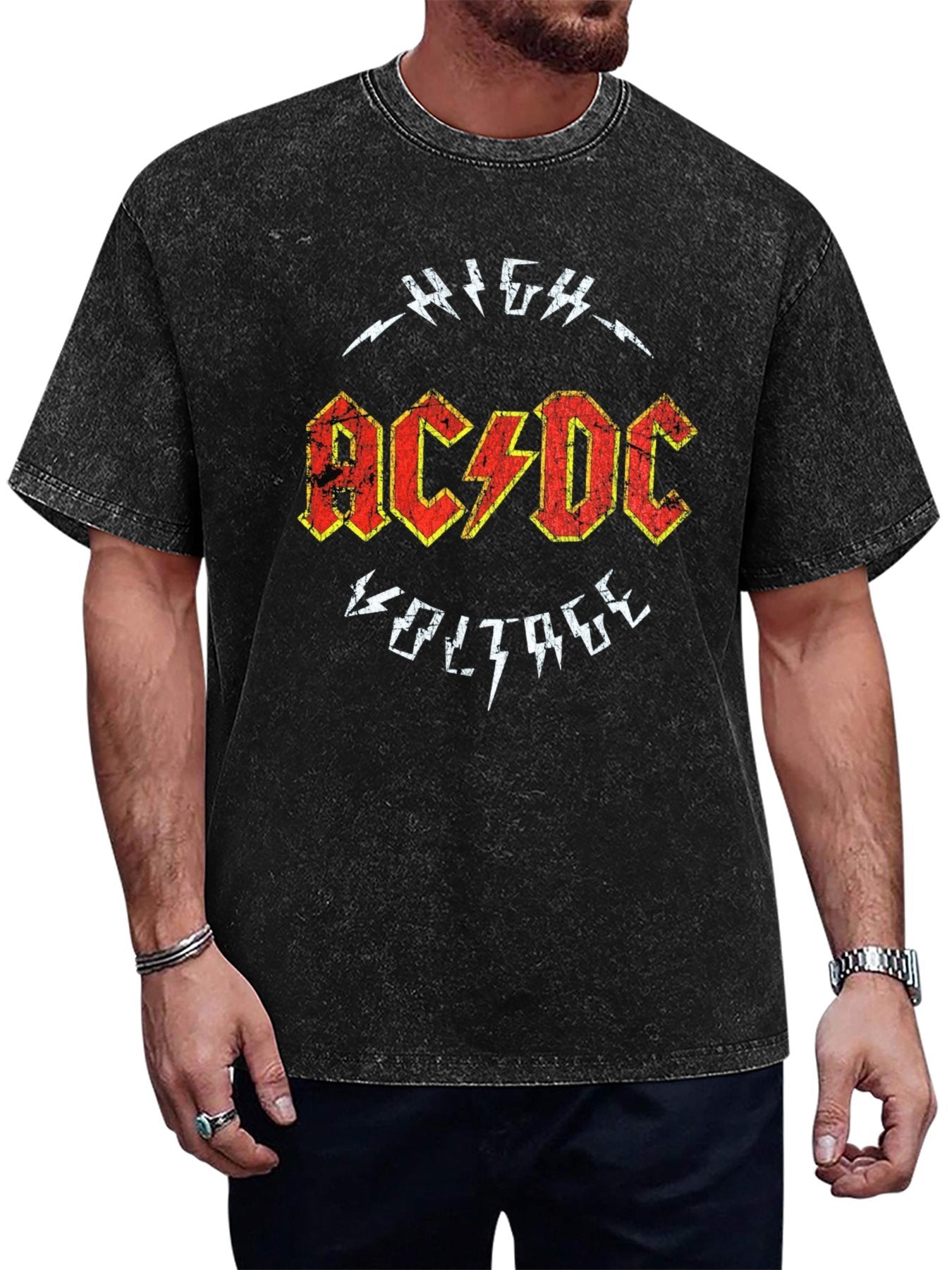 Vintage Washed AC/DC Distressed Logo Graphic T-Shirt Main image