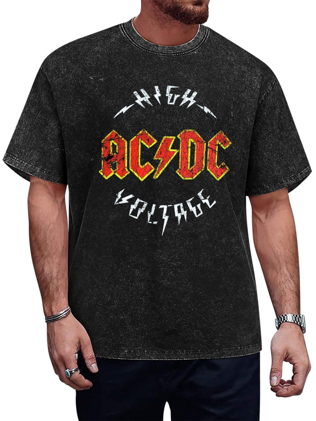Vintage Washed AC/DC Distressed Logo Graphic T-Shirt
