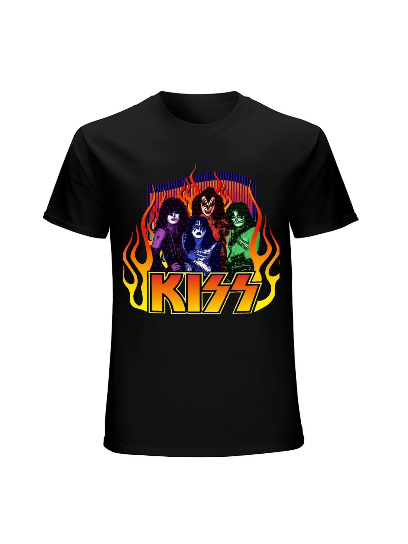 KISS Band Portrait Flame Rock T-Shirt