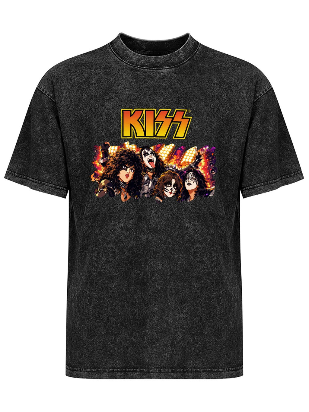 Vintage Washed KISS Band Portrait Graphic T-Shirt