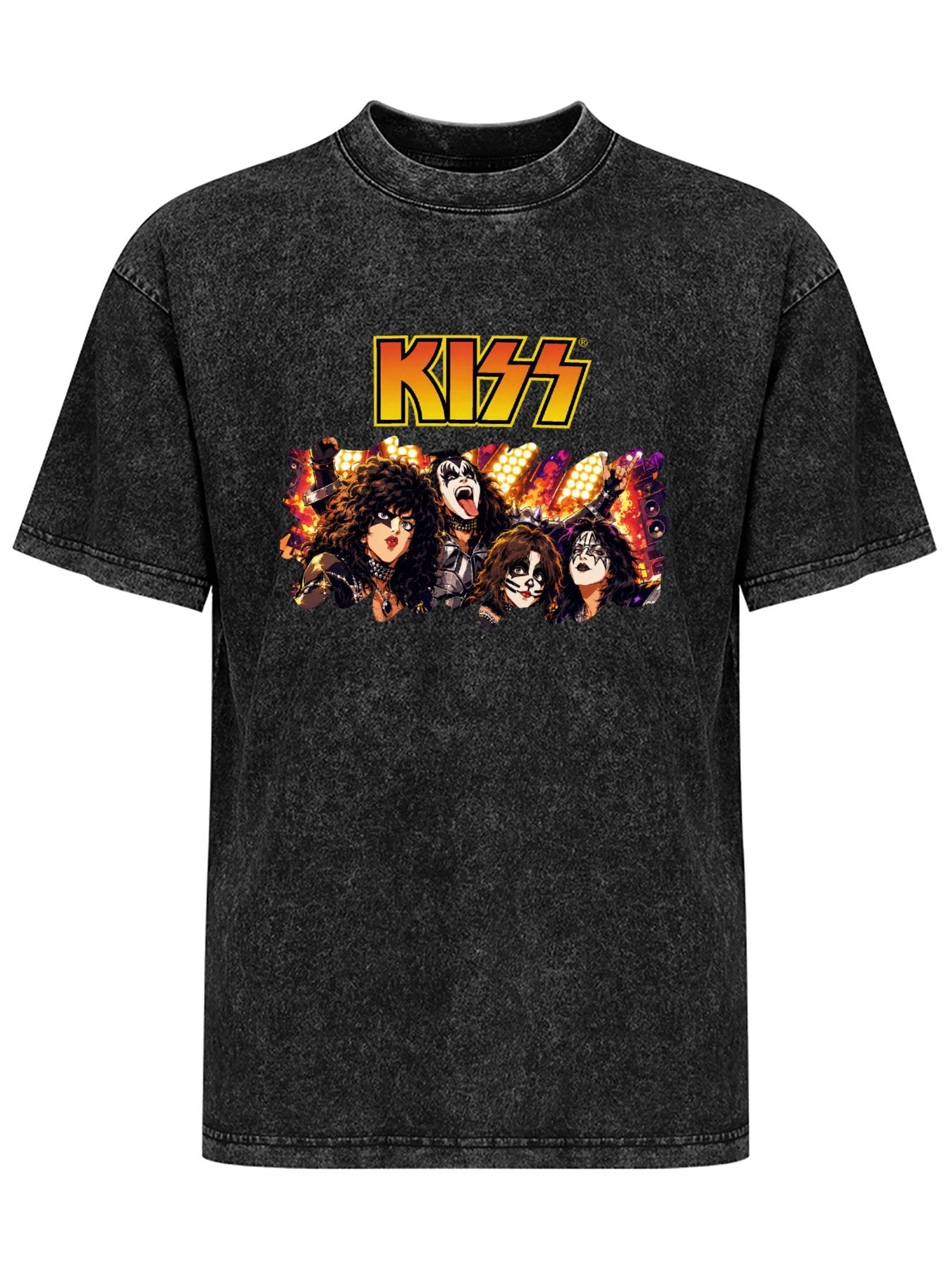 Vintage Washed KISS Band Portrait Graphic T-Shirt