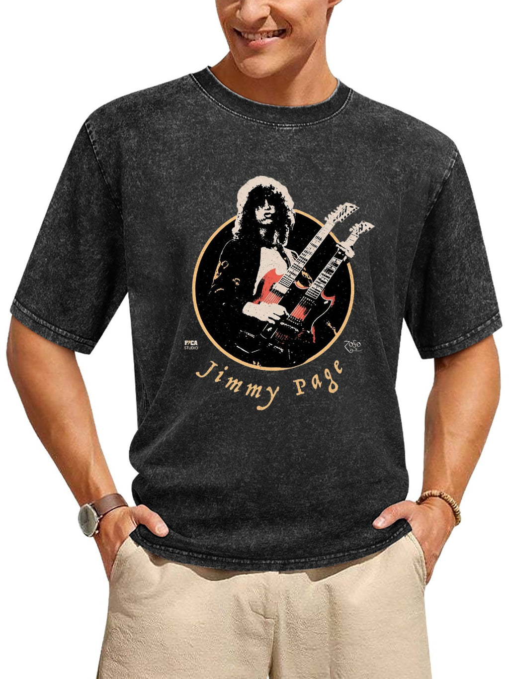 Vintage Washed Double-Neck Guitarist Graphic T-Shirt