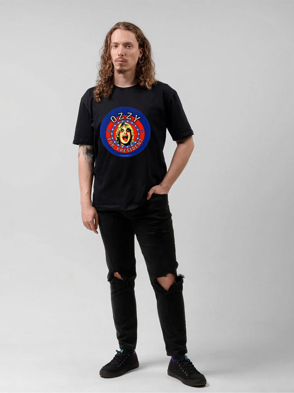 Ozzy Portrait Campaign Badge Vintage Rock T-Shirt
