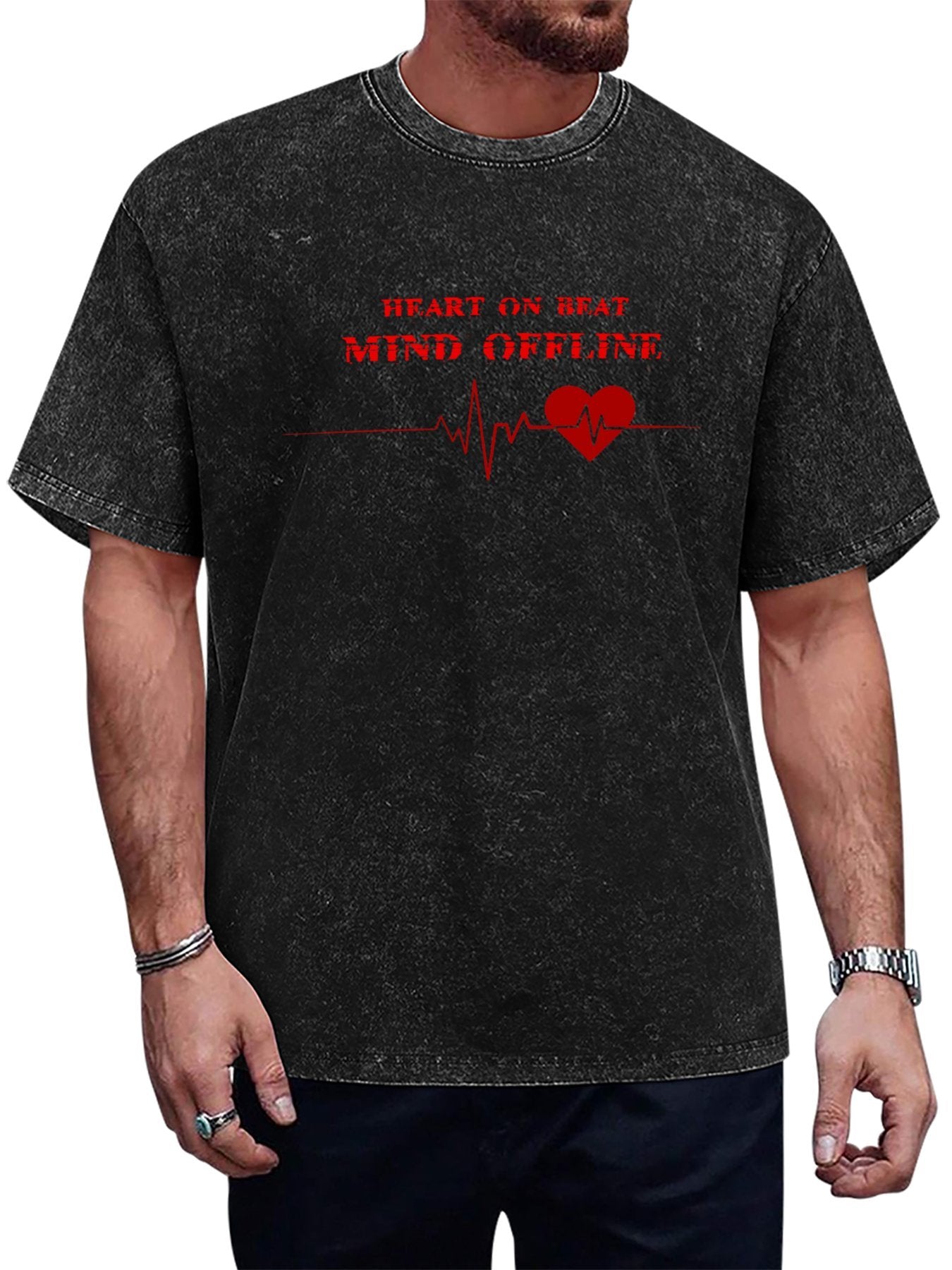 Heart on Beat Mind Offline Graphic Washed T-Shirt