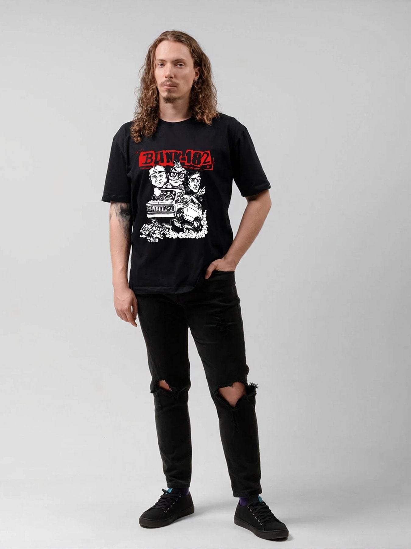 Blink-182 Cartoon Van Ride Punk Sketch Artwork T-Shirt
