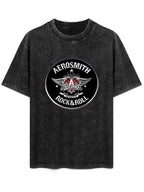 Vintage Washed Aerosmith Rock & Roll Emblem Graphic T-Shirt