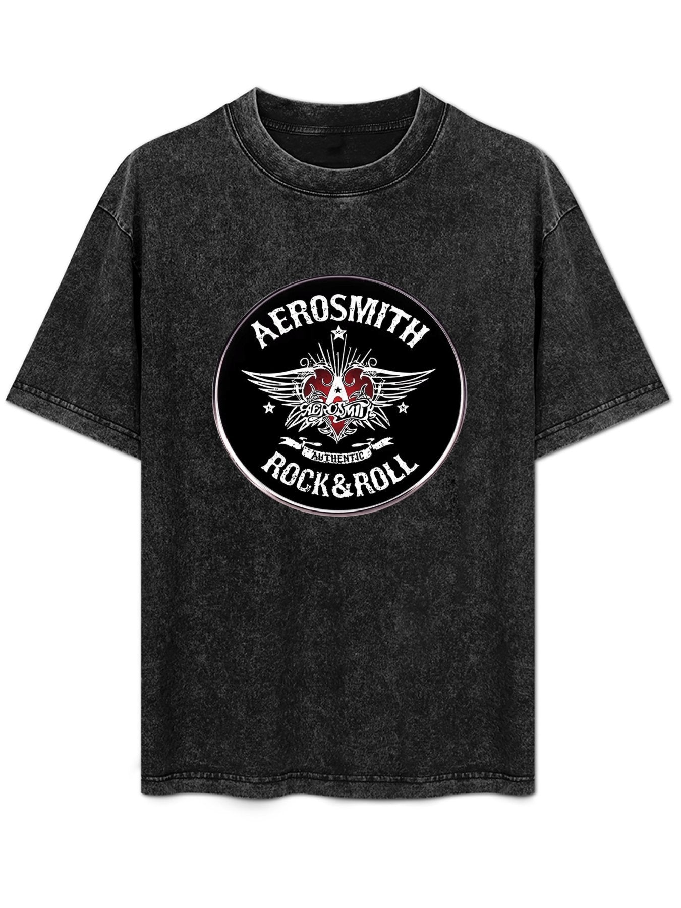 Vintage Washed Aerosmith Rock & Roll Emblem Graphic T-Shirt
