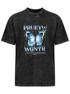 Blue Butterfly Graphic Vintage Washed T-Shirt