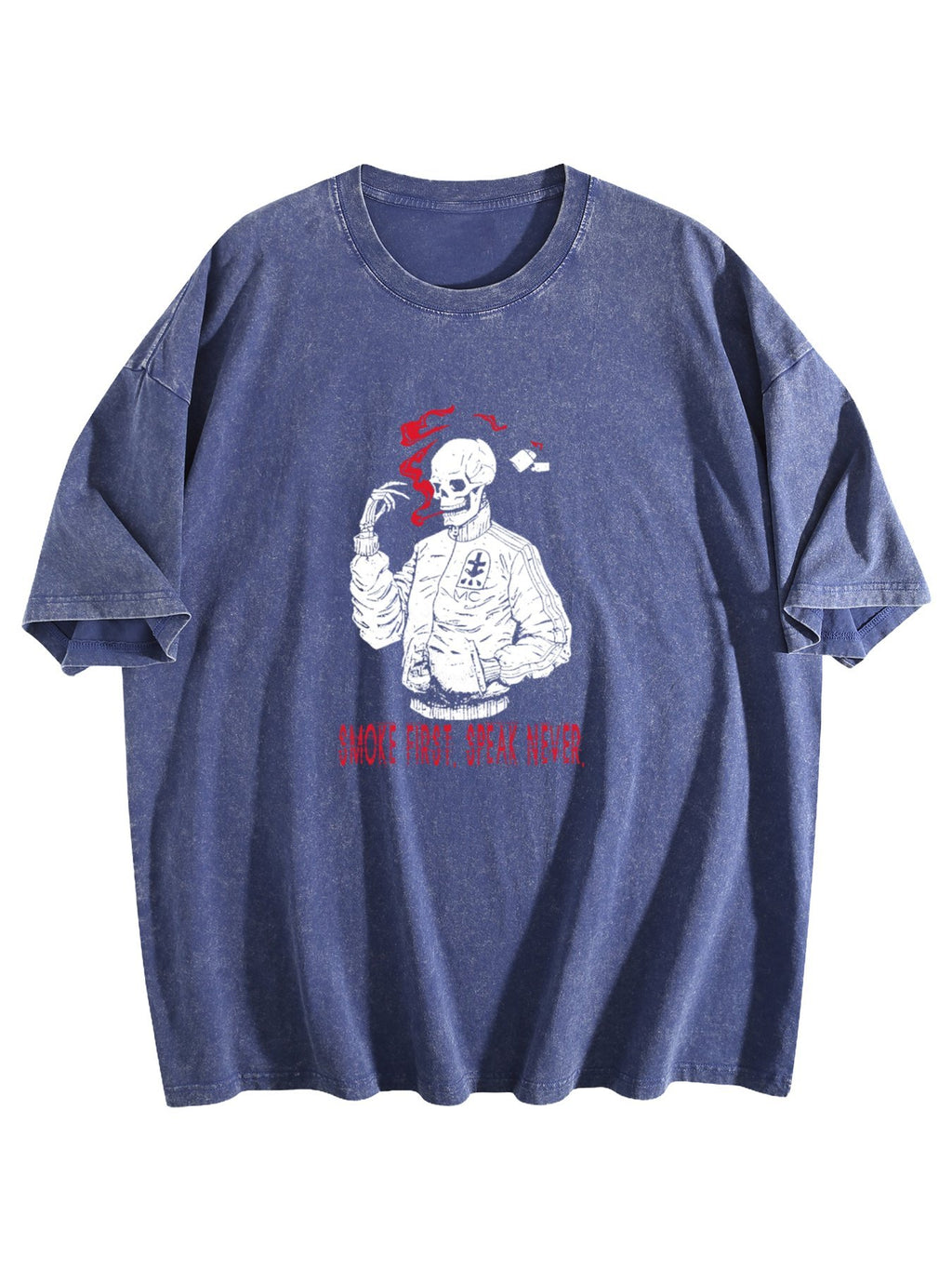 Smoke First Speak Never Skull Graphic Washed T-Shirt