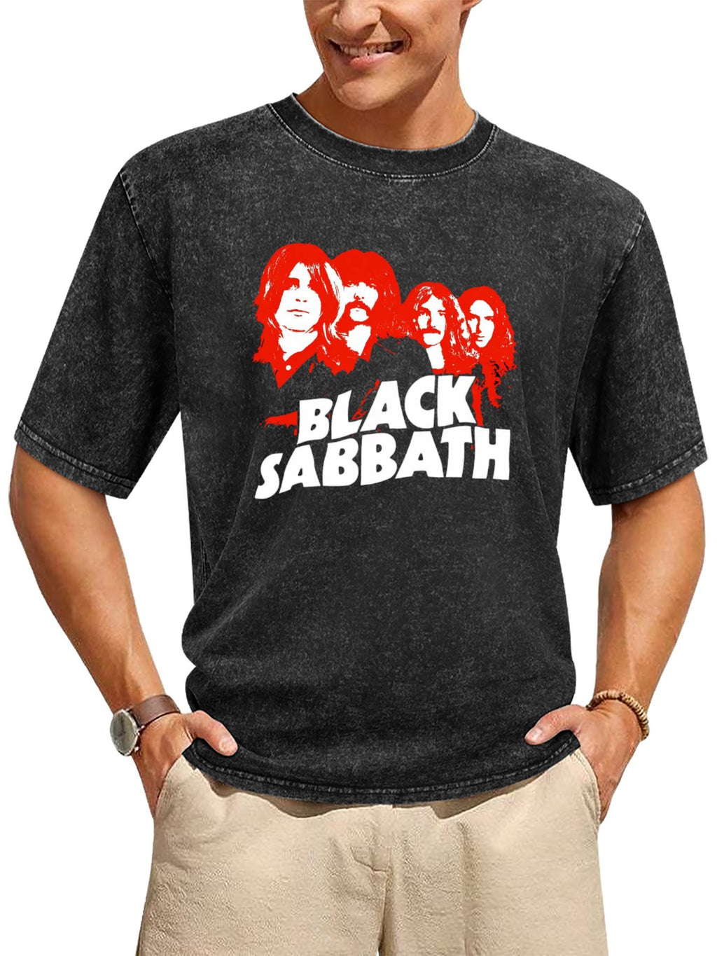 Vintage Washed Black Sabbath Red Band Portrait Graphic T-Shirt