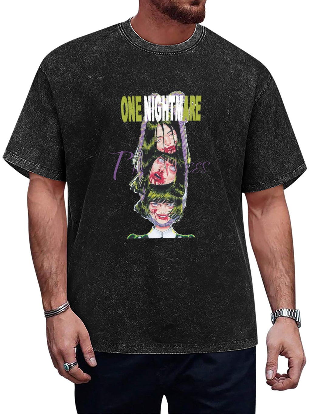One Nightmare Horror Graphic Vintage Washed T-Shirt