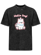 Hello Dog Cartoon Vintage Washed T-Shirt