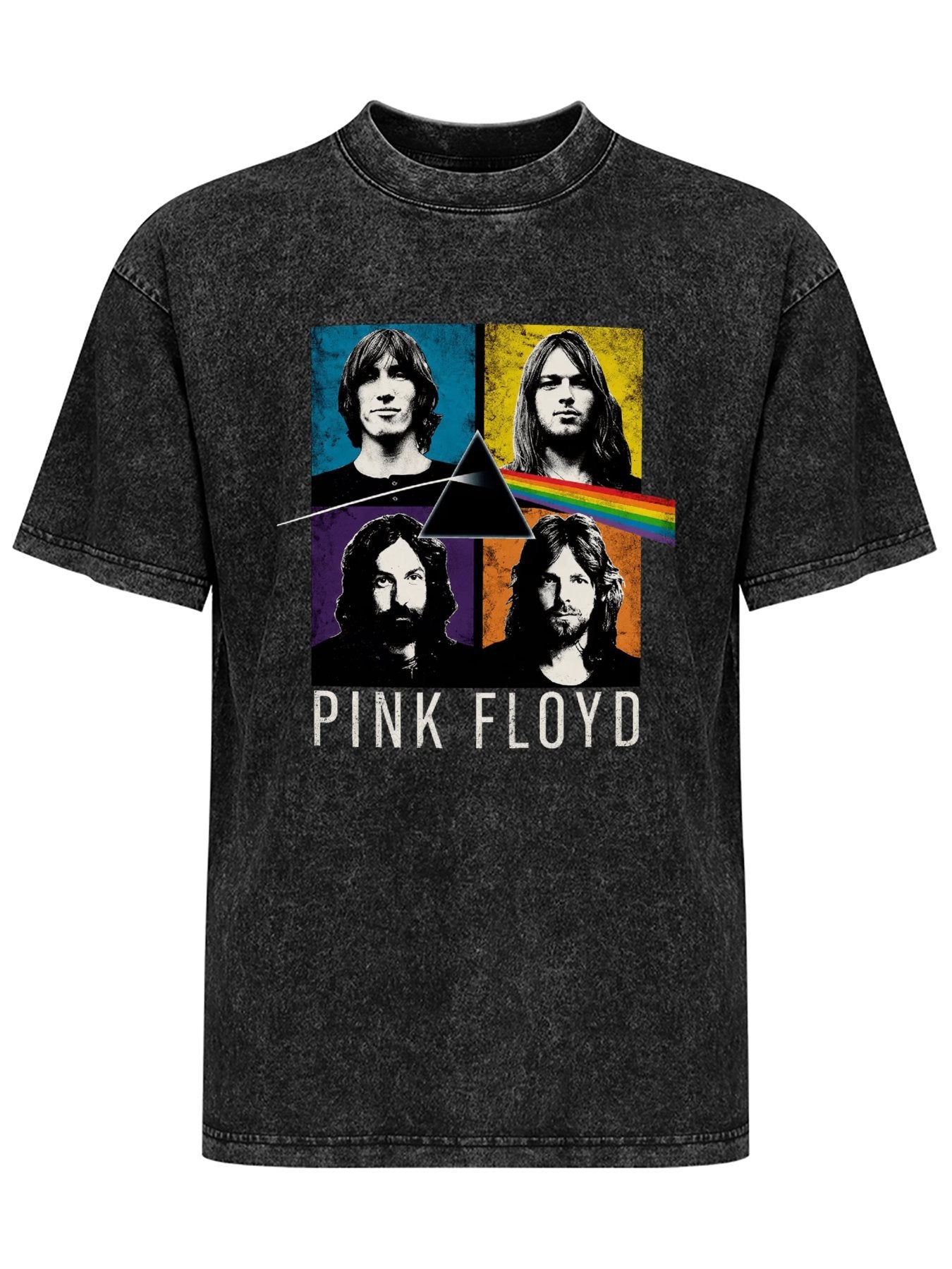 Vintage Washed Pink Floyd Prism Band Portrait Graphic T-Shirt