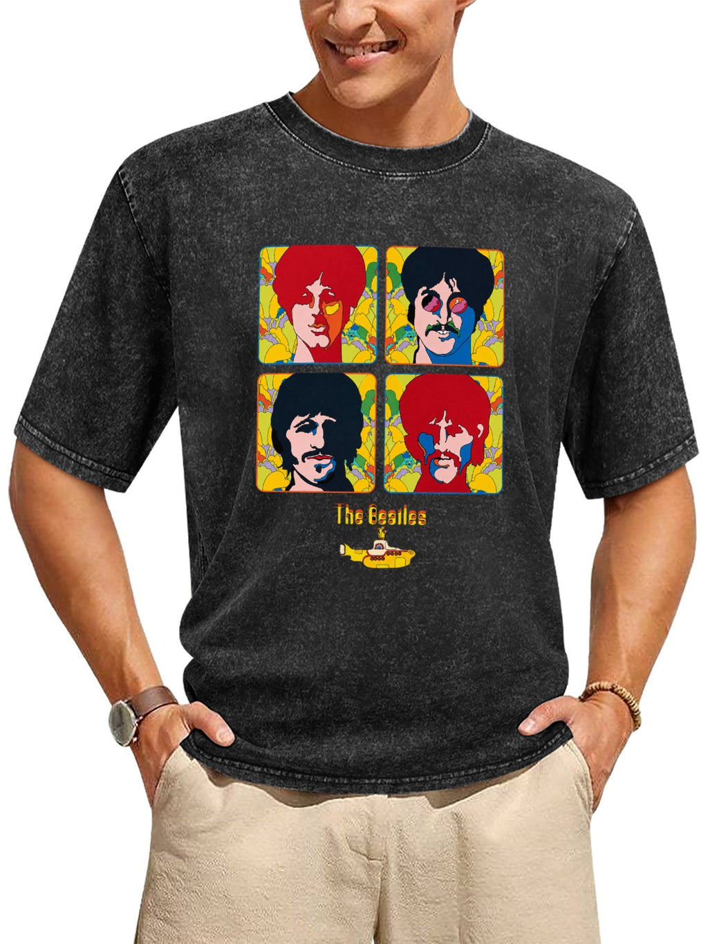 The Beatles Yellow Submarine Psychedelic Portrait Graphic T-Shirt