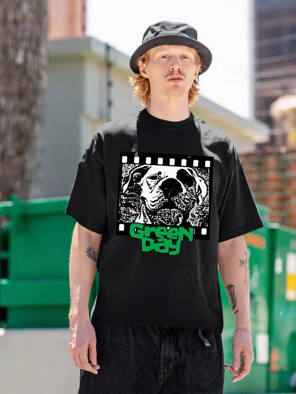 Green Day Dog Film Frame Punk Graphic T-Shirt