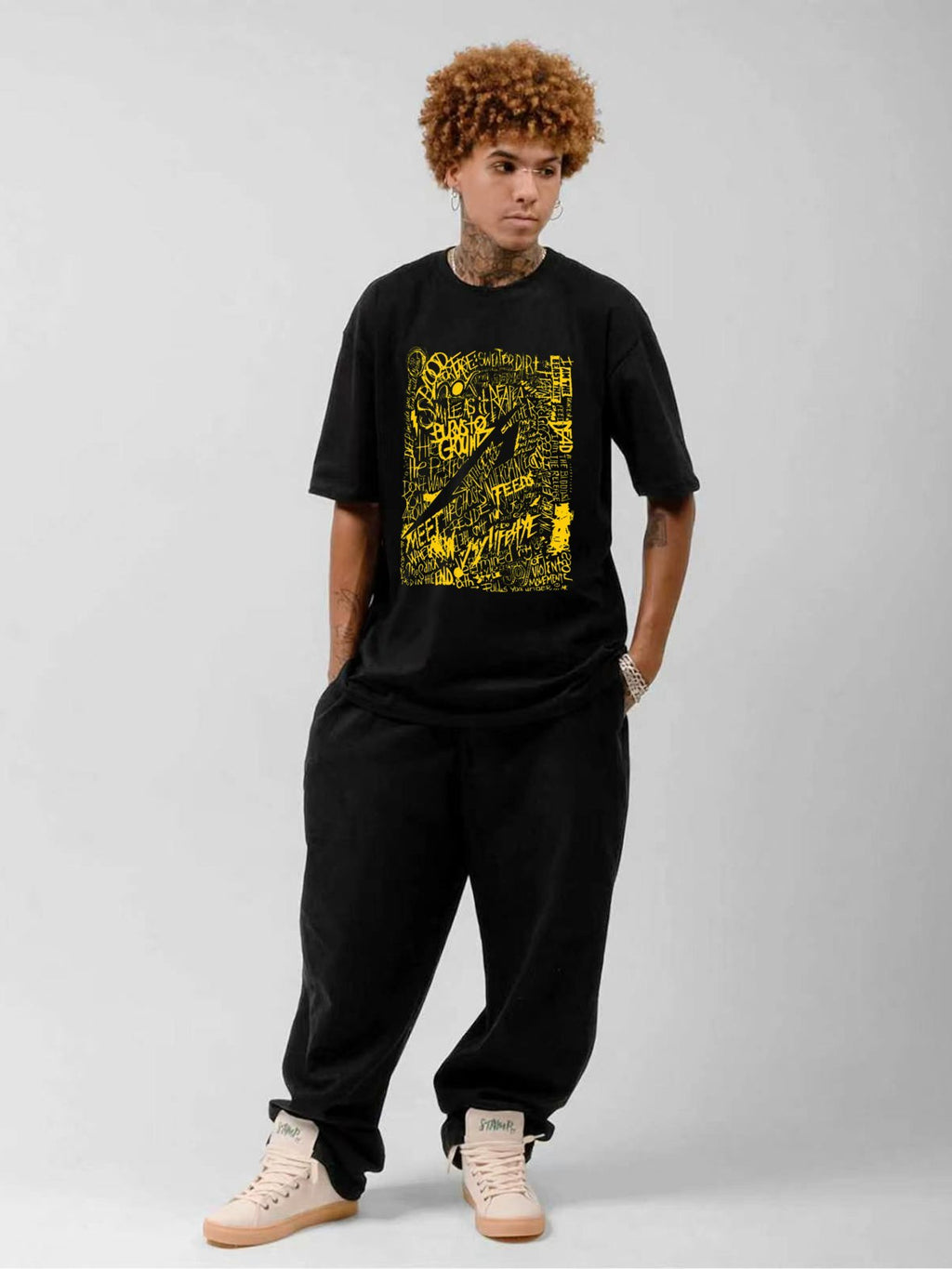 Metallica Yellow Lyric Collage Graphic T-Shirt