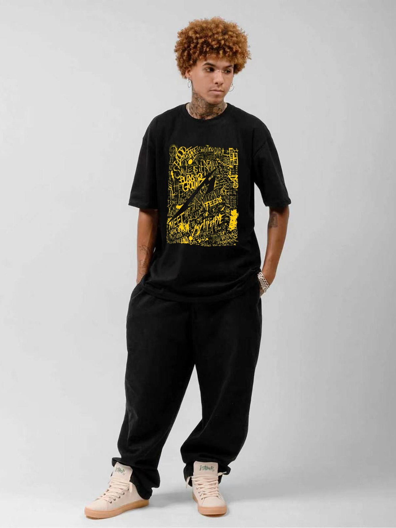 Metallica Yellow Lyric Collage Graphic T-Shirt