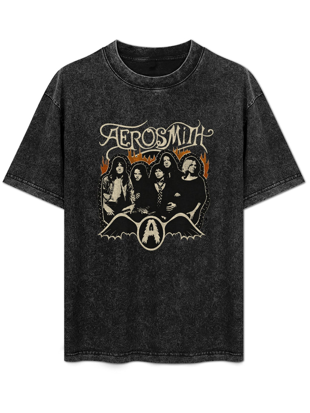 Aerosmith Vintage Band Portrait Flame Graphic T-Shirt