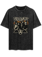 Aerosmith Vintage Band Portrait Flame Graphic T-Shirt