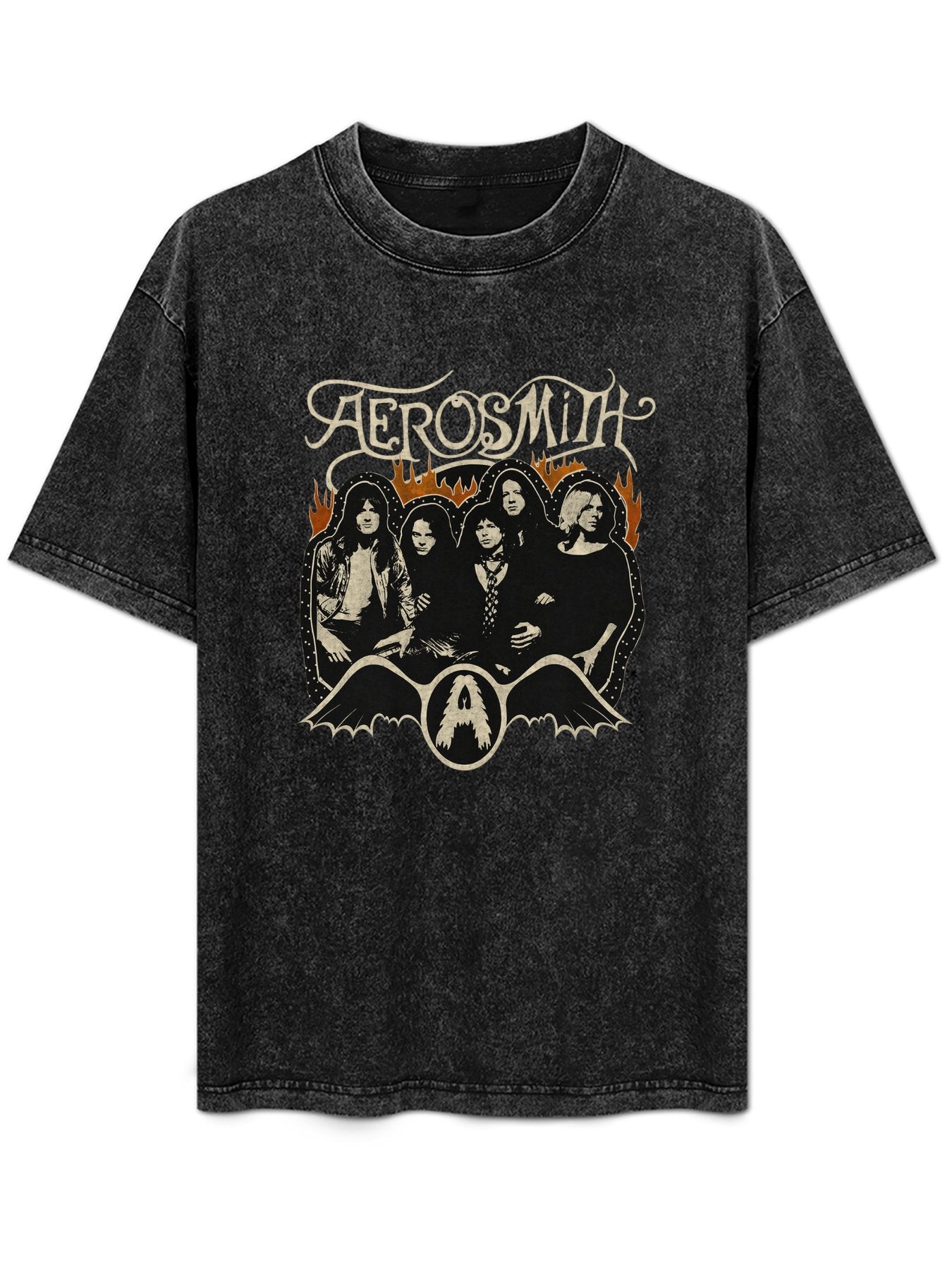 Aerosmith Vintage Band Portrait Flame Graphic T-Shirt