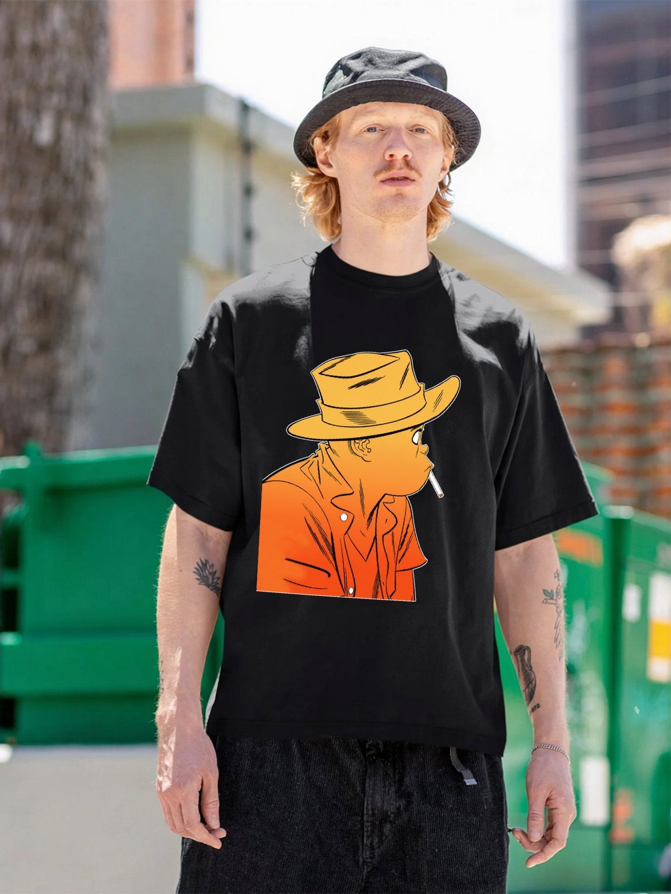 Western Cowboy Character Orange Graphic T-Shirt