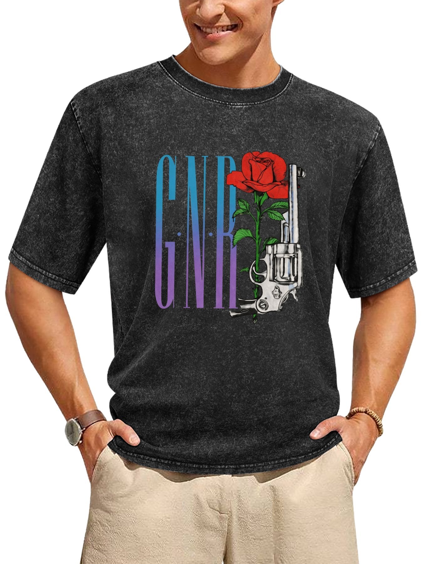 Guns N’ Roses GNR Rose and Revolver Graphic T-Shirt Secondary image