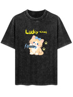 Lucky Cat Cartoon Vintage Washed T-Shirt