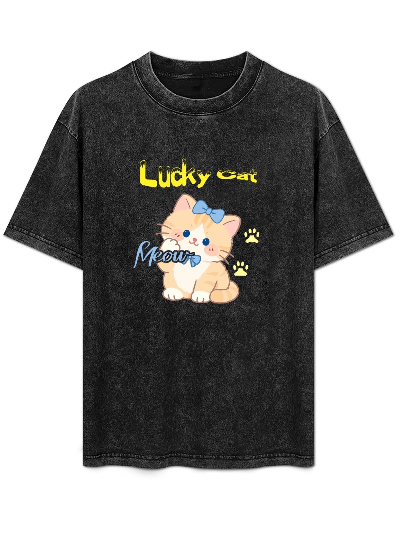 Lucky Cat Cartoon Vintage Washed T-Shirt