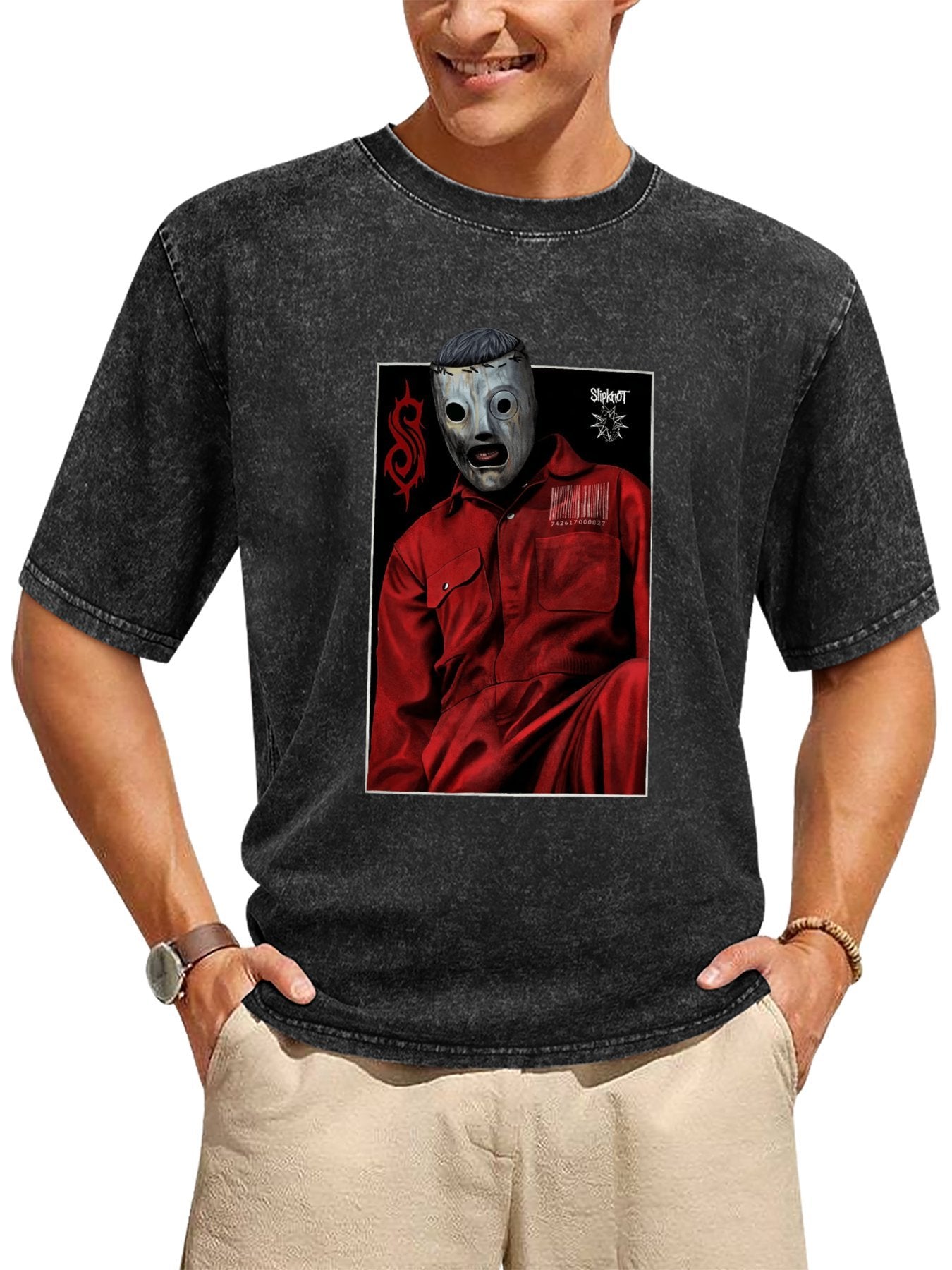 Vintage Washed Slipknot Masked Figure Graphic T-Shirt Secondary image