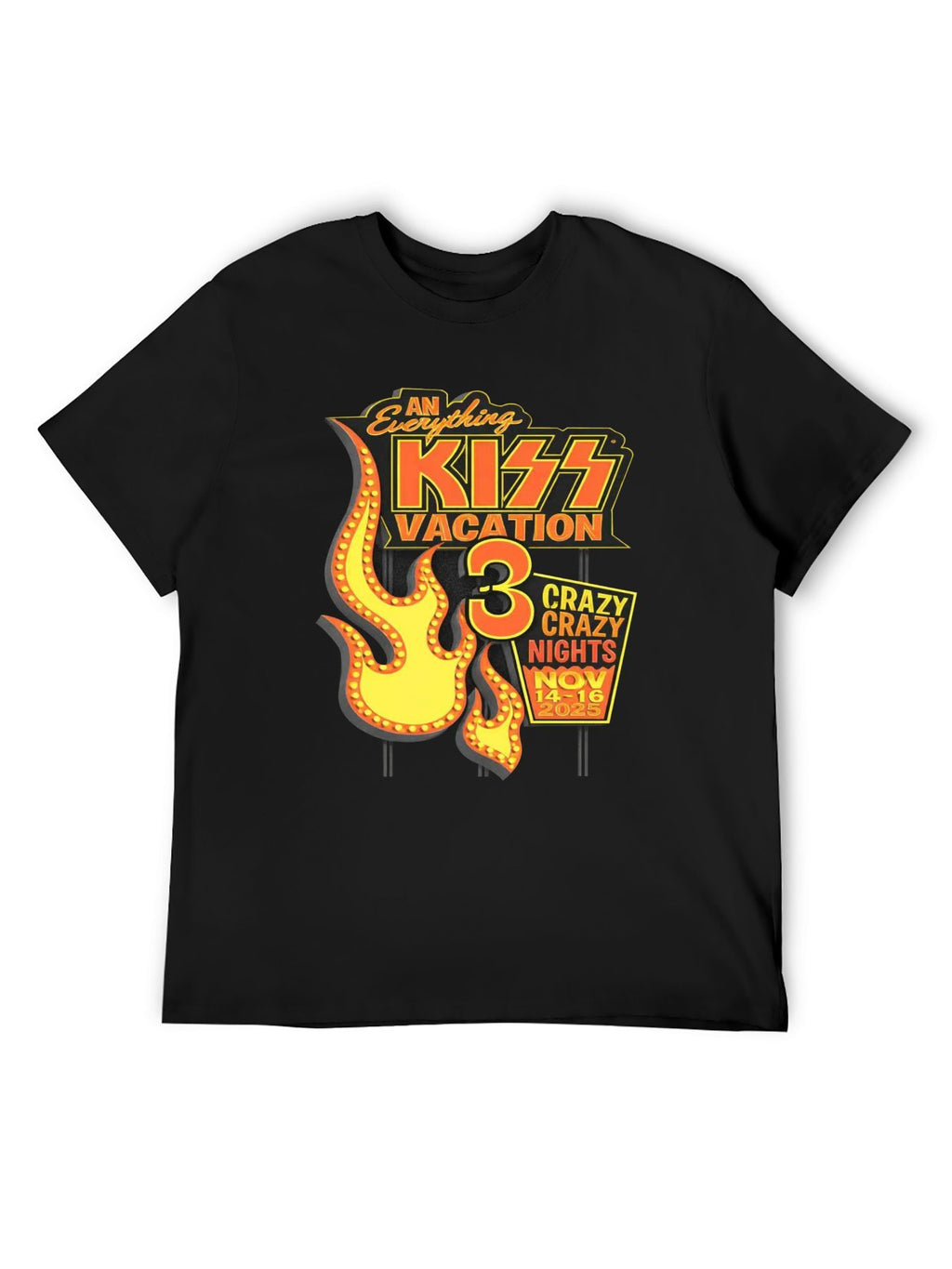 KISS Vacation 3 Crazy Nights Neon Flame Graphic T-Shirt