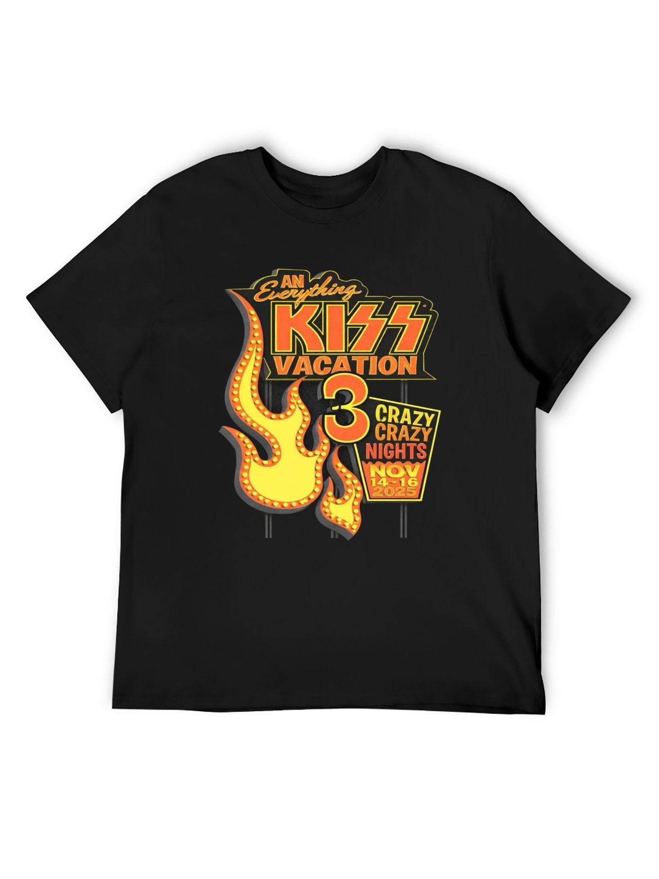 KISS Vacation 3 Crazy Nights Neon Flame Graphic T-Shirt