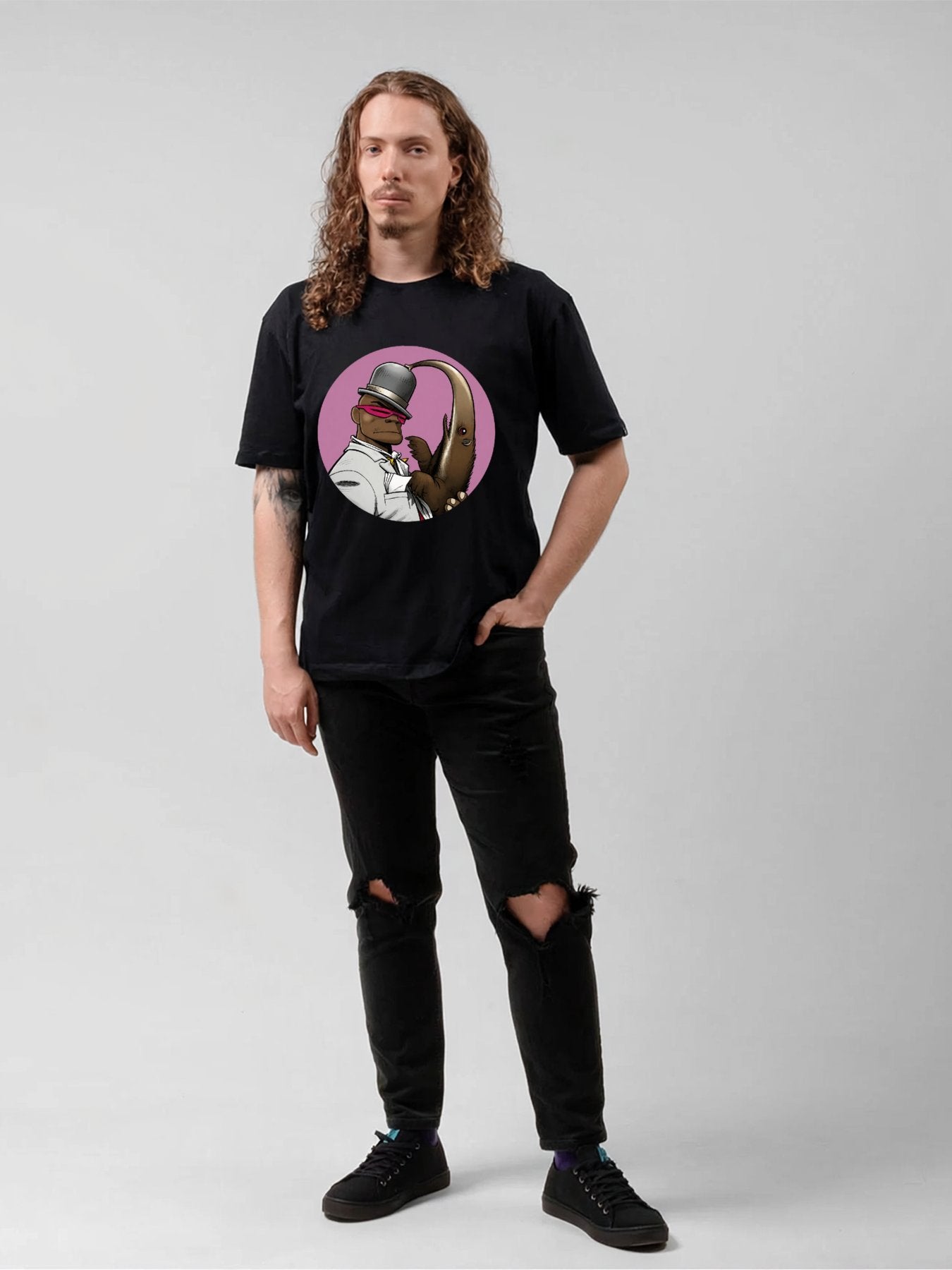 Gorillaz Pink Circle Character Graphic T-Shirt