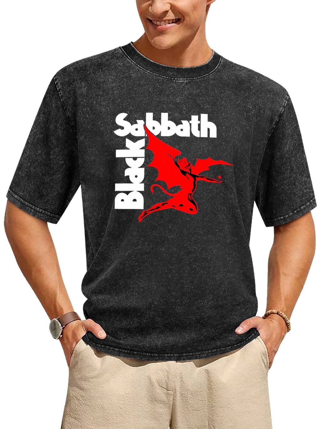 Vintage Washed Black Sabbath Red Demon Graphic T-Shirt