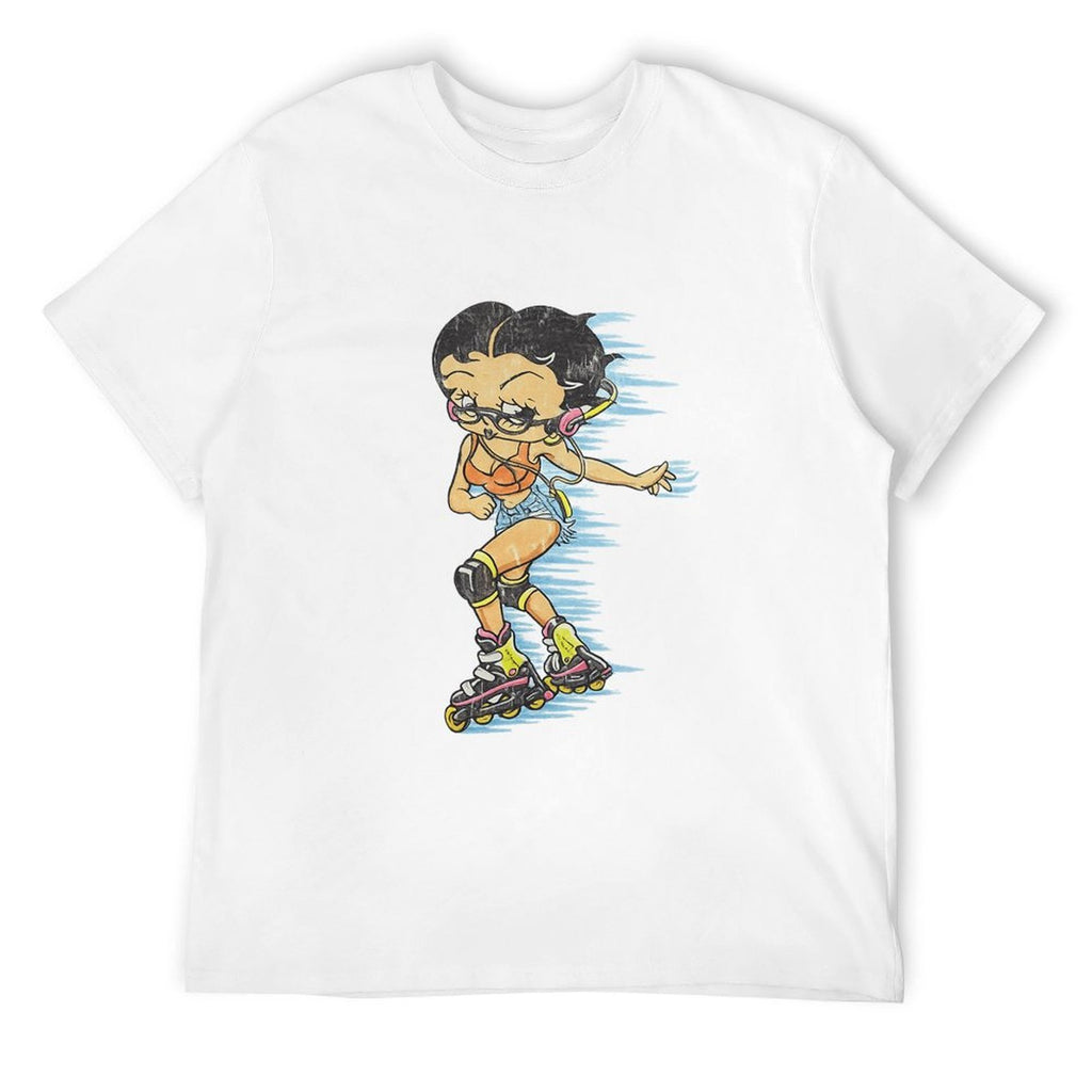 Cartoon Roller Skater Graphic Black T-Shirt