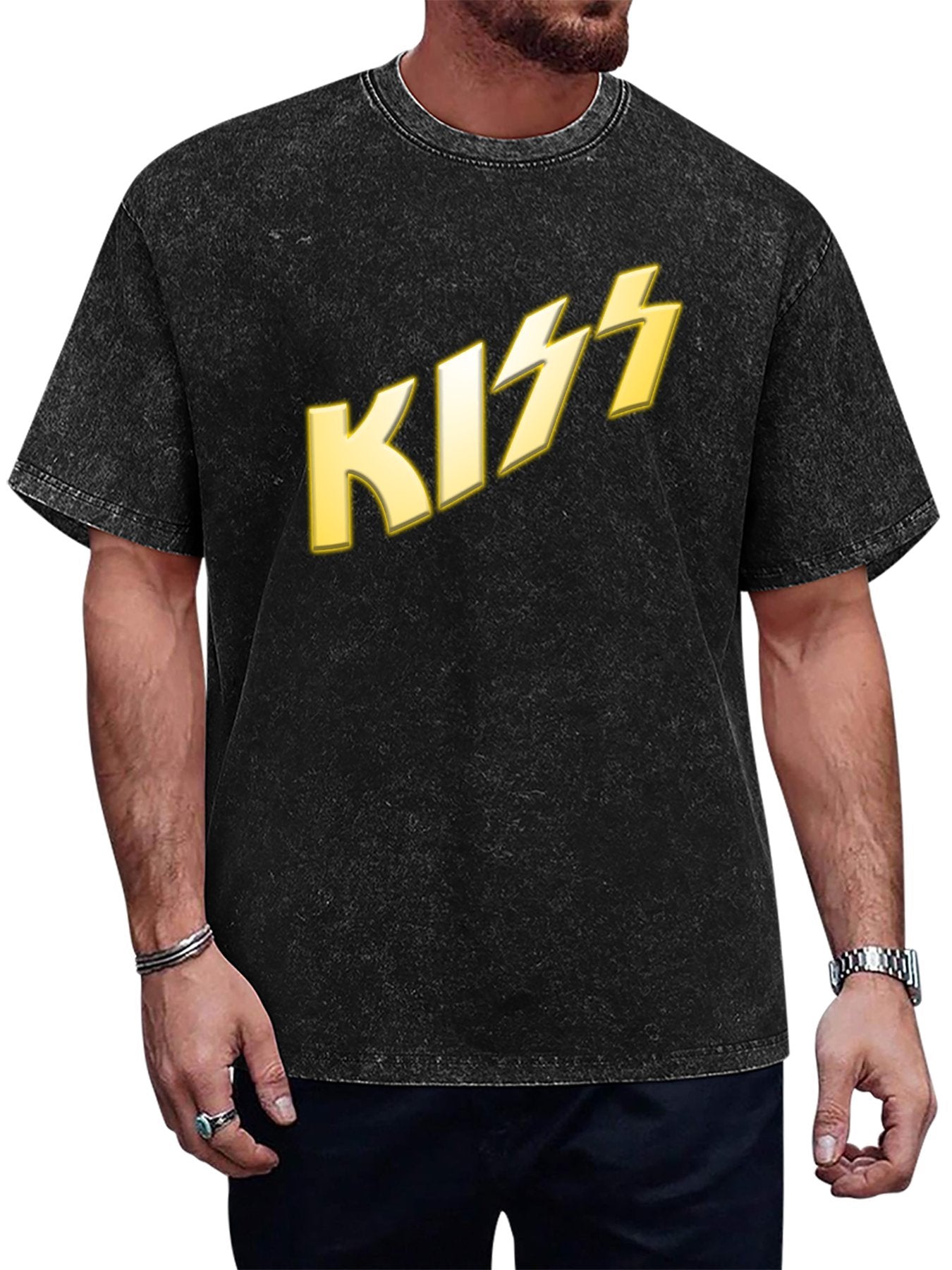 Vintage Washed KISS Gold Logo Graphic T-Shirt Main image
