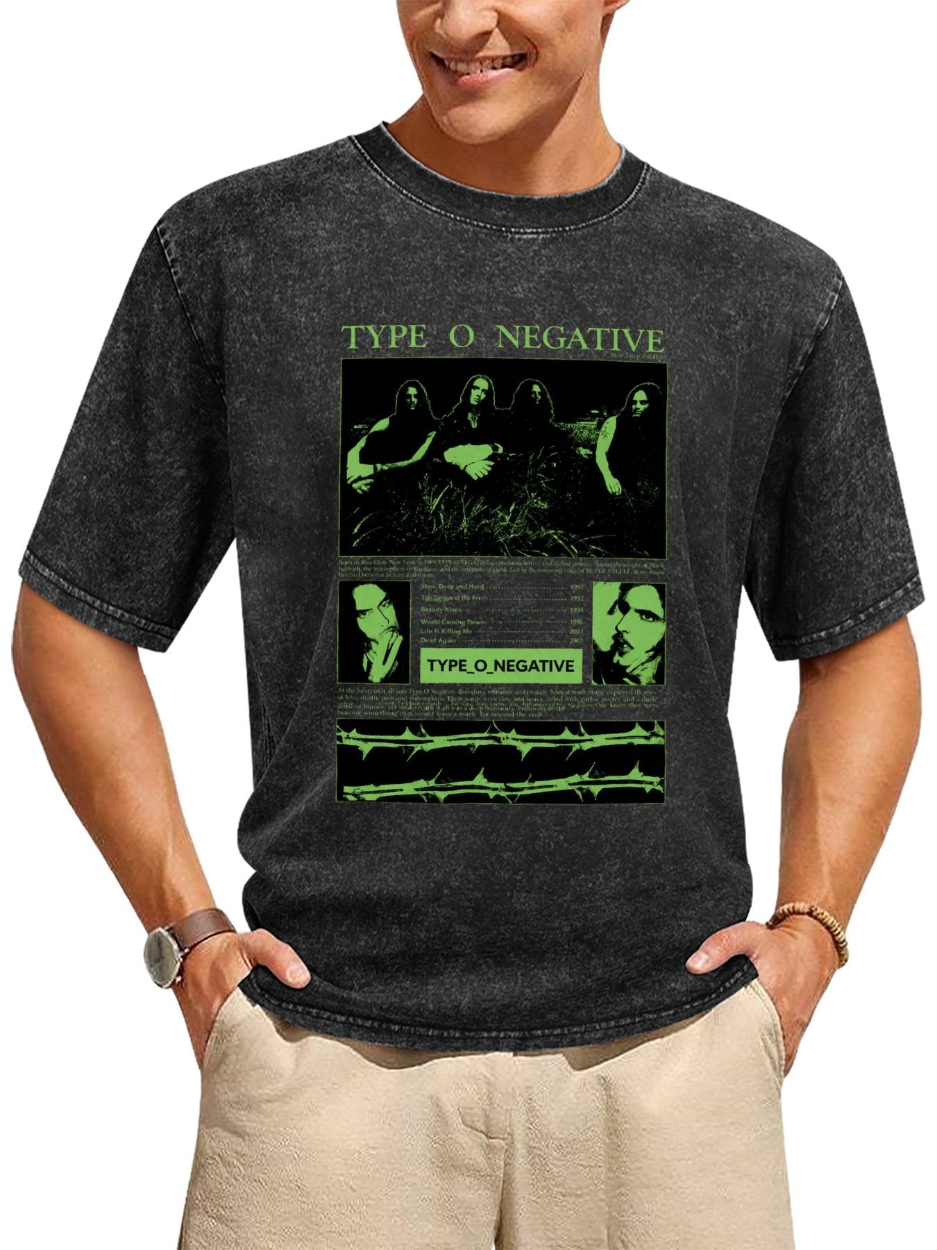 Vintage Washed Type O Negative Band Collage Graphic T-Shirt Secondary image