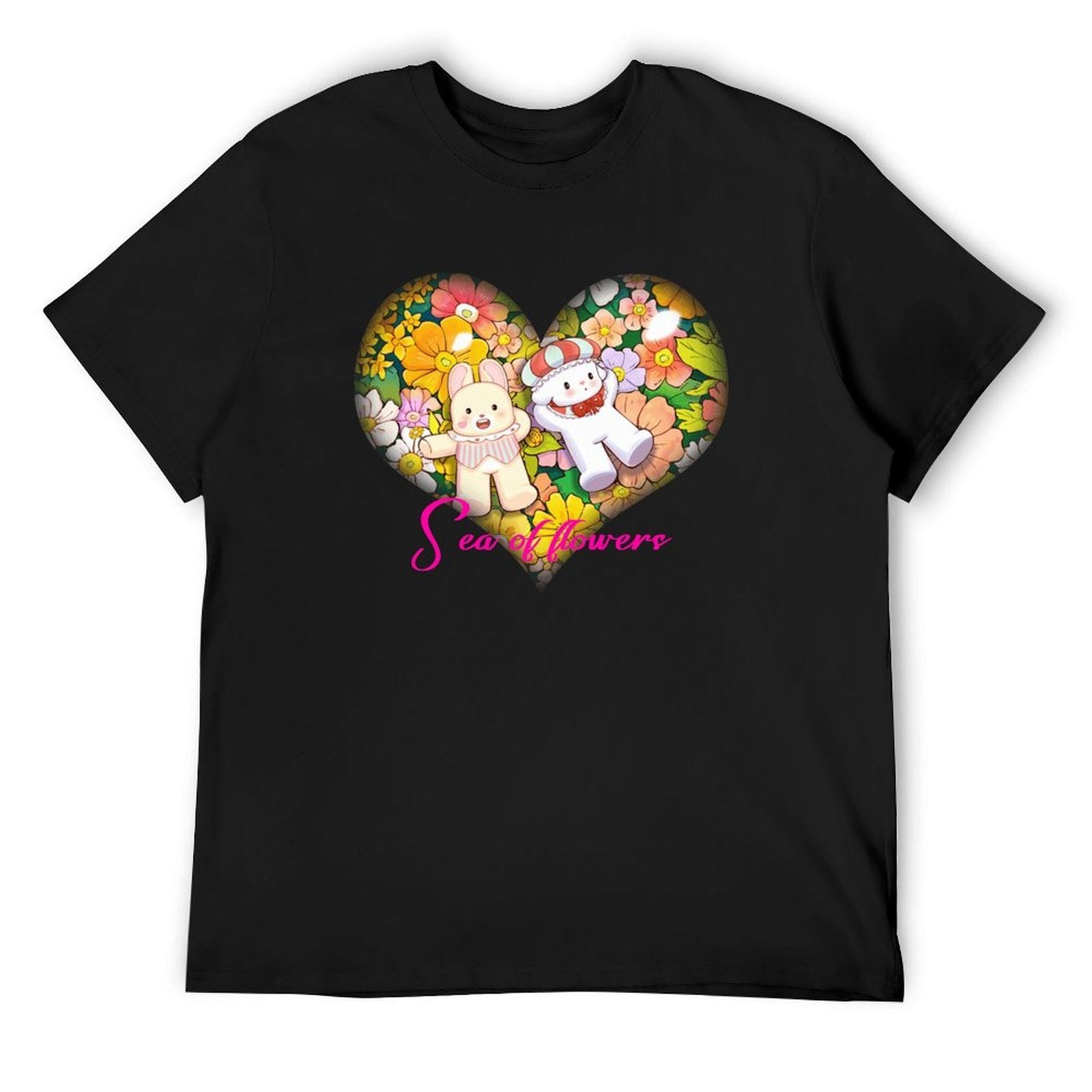Sea of Flowers Heart Graphic Black T-Shirt Secondary image