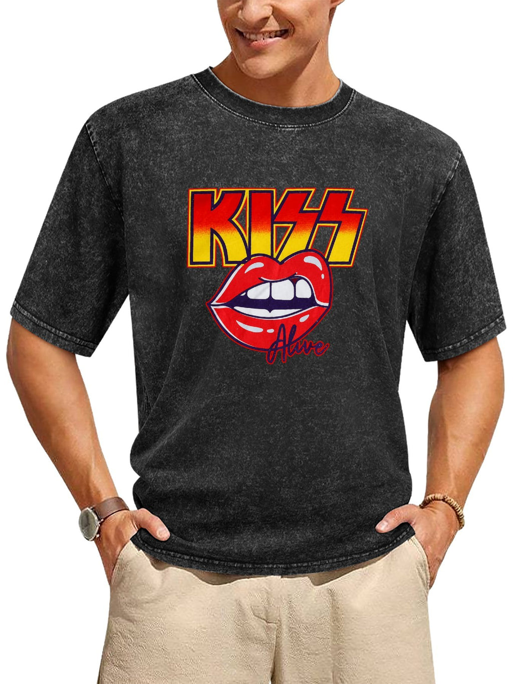 KISS Alive Red Lips Vintage Graphic T-Shirt