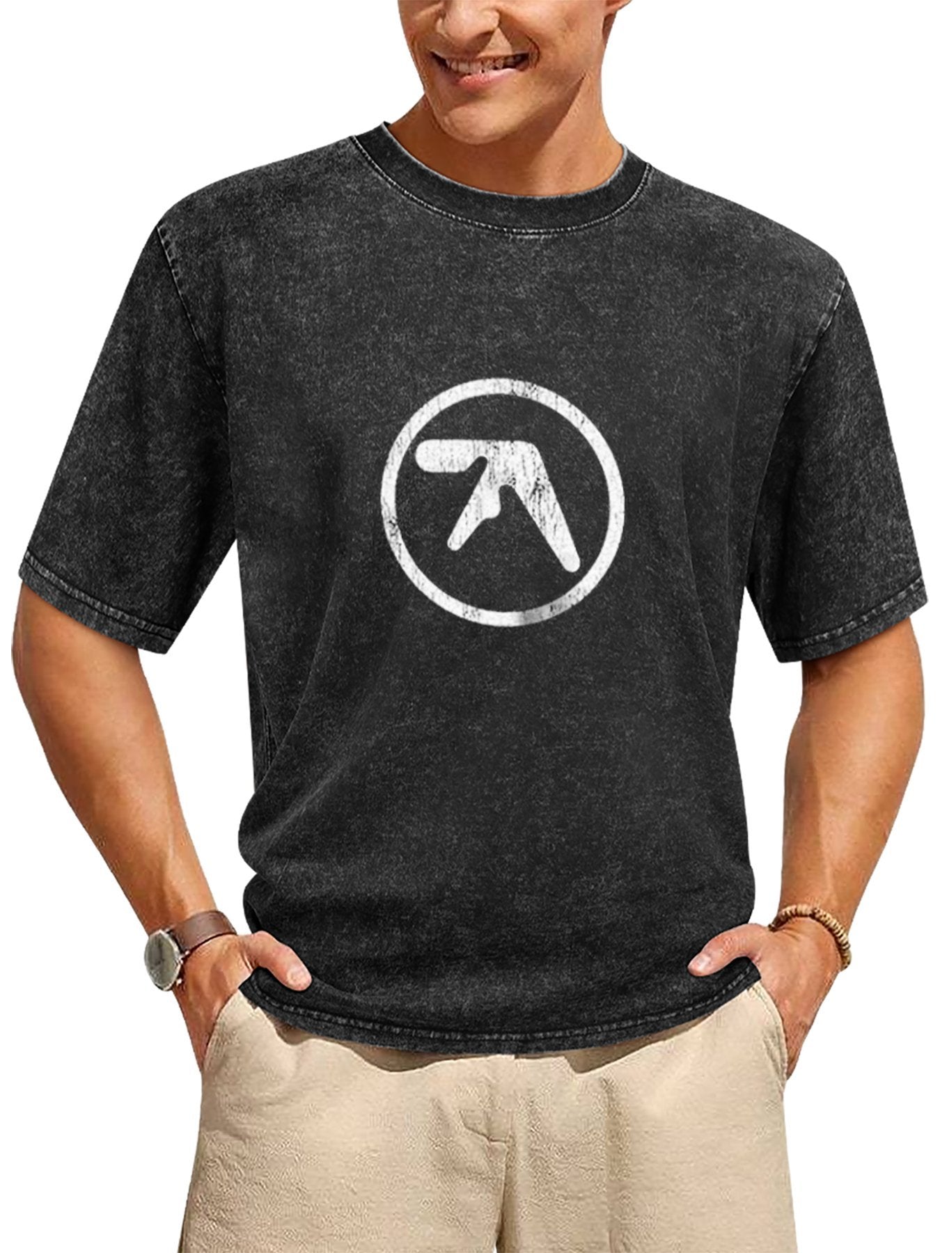 Abstract Circle Logo Graphic Washed T-Shirt