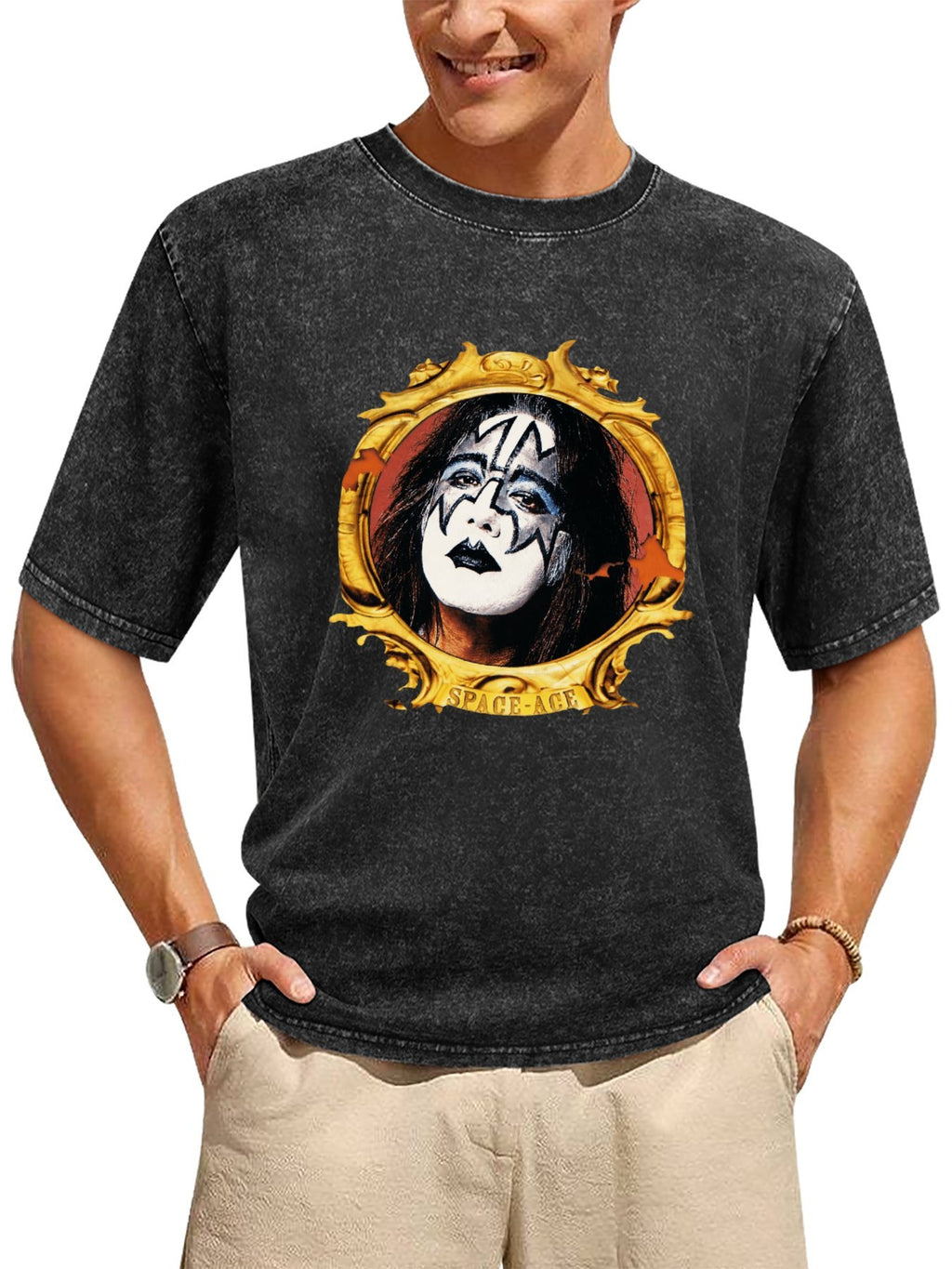 Vintage Washed Space Ace Framed Portrait Graphic T-Shirt