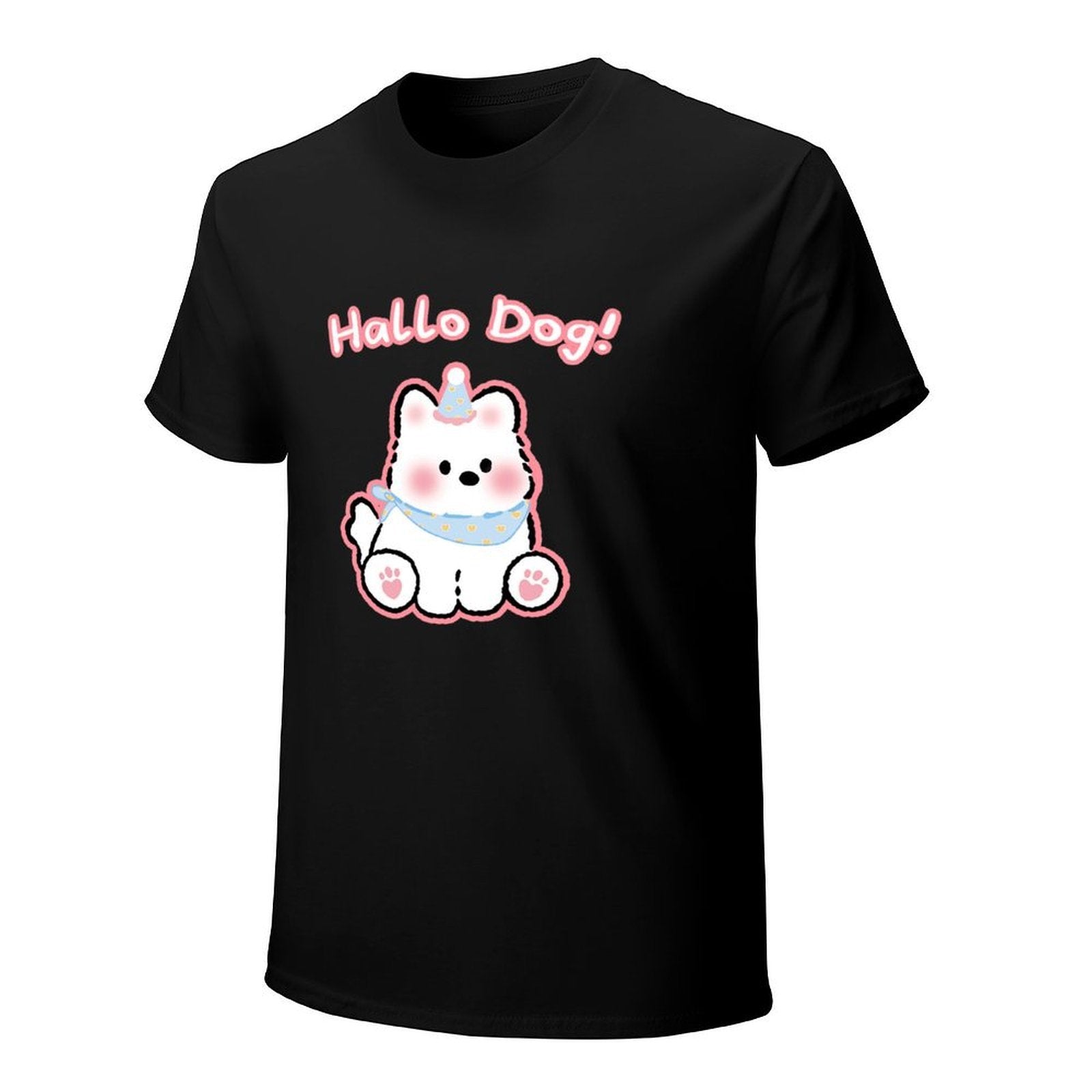 Hallo Dog Cute Graphic Black T-Shirt